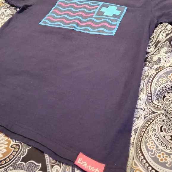 Pink Dolphin Tee, Navy Teal Pink, Size Medium - Picture 2 of 6